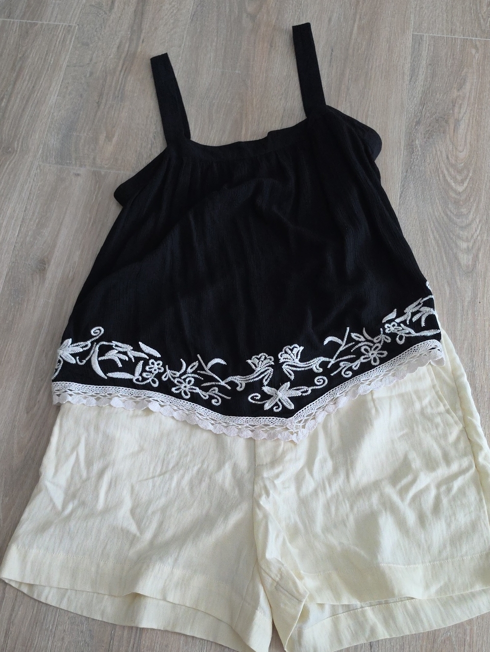 Maurices Black Embroidered Tank with Cream A New Day Shorts